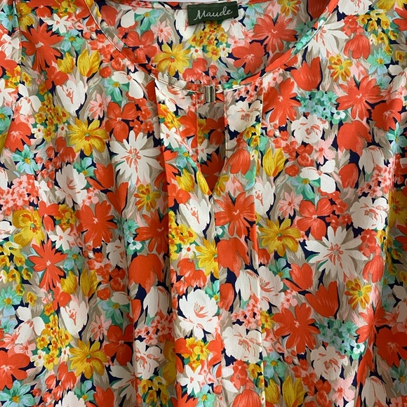 Anthropologie Maude Vibrant Floral Blouse - Pink, Yellow, Green - Picture 3 of 8